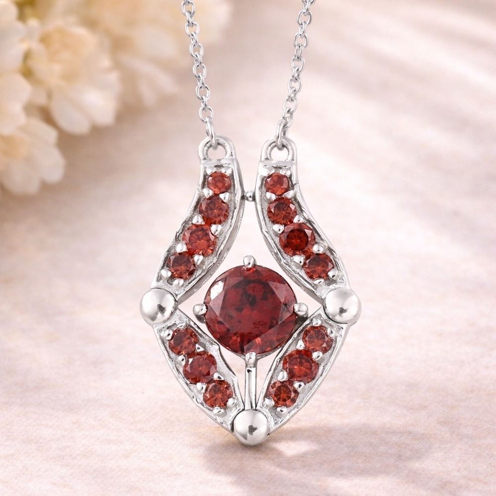 CZ Garnet Necklace Platinum Bond Brass Convertible Pendant Red Gemstone Necklace
